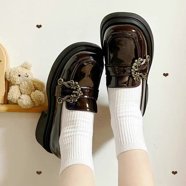 Vintage Accordion Knight Bowknot Chinese College Style Lolita Ankle Shoes 2 Colors