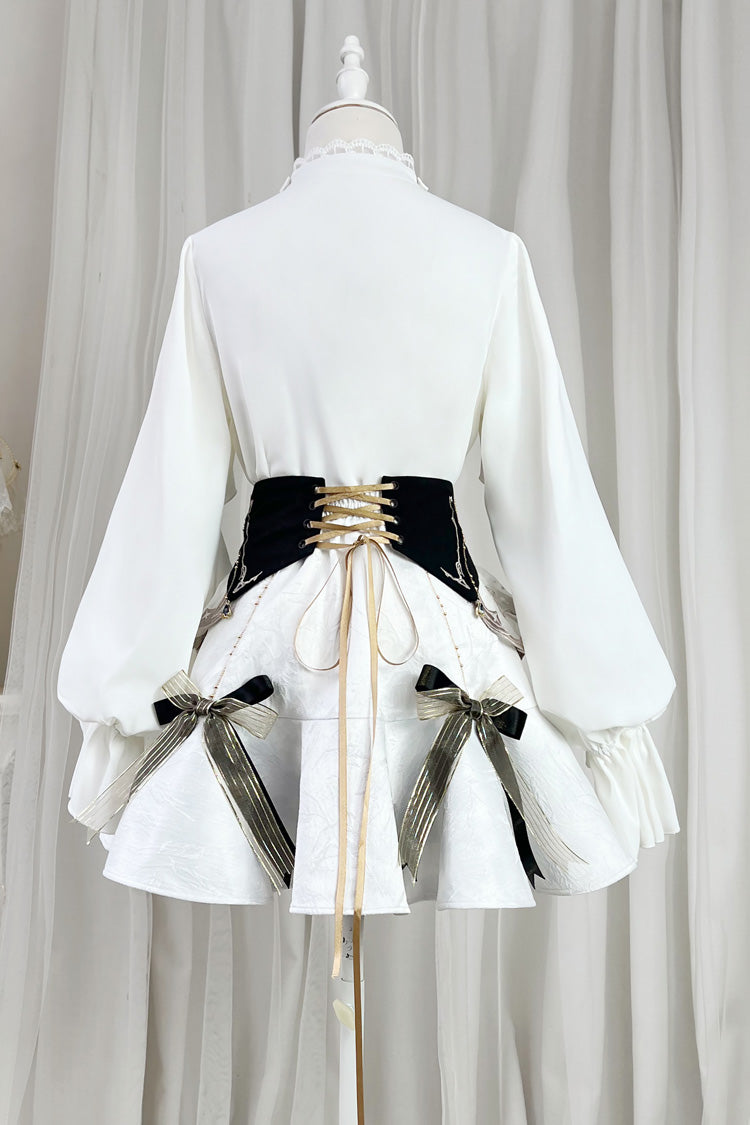 White Star Gate Jacquard Embroidery Bowknot Irregular Sweet Elegant Princess Lolita Skirt