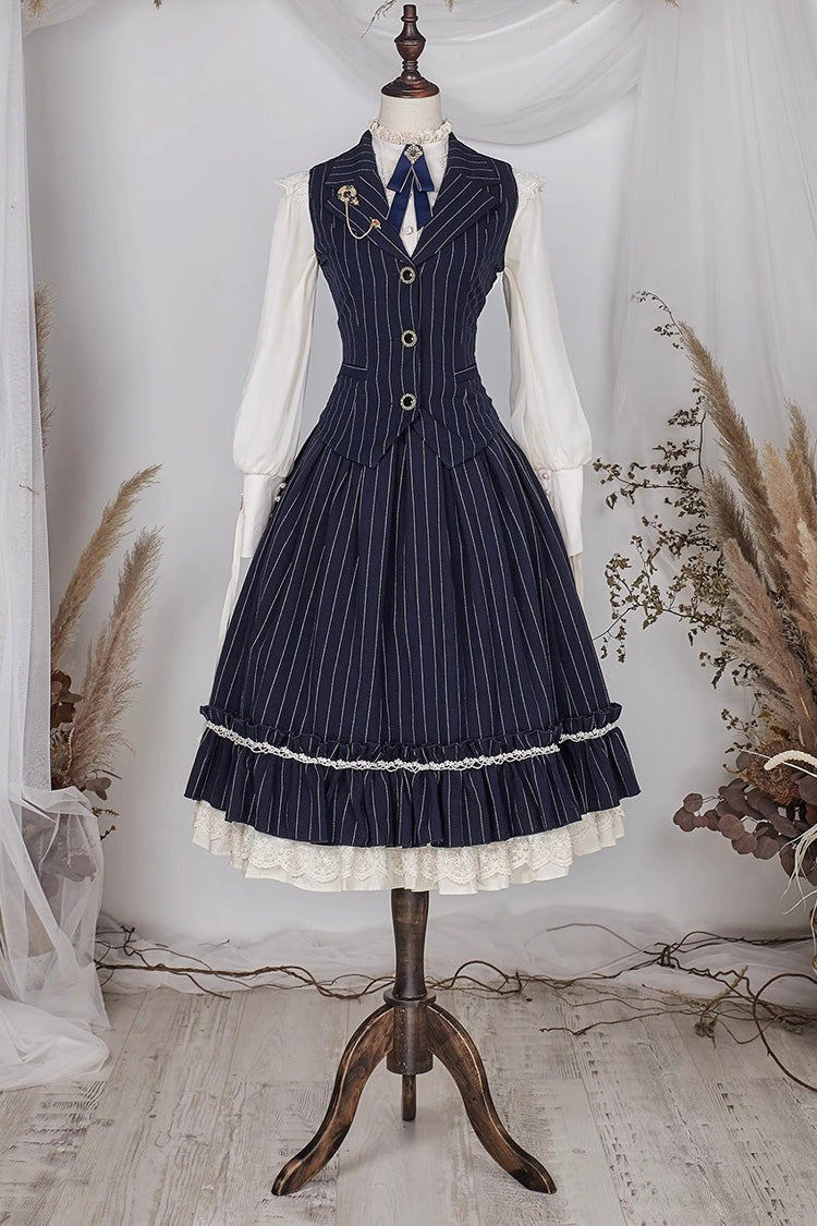 Multi-layer Striped Print Ruffle Sweet College Style Elegant Lolita Skirt 3 Colors