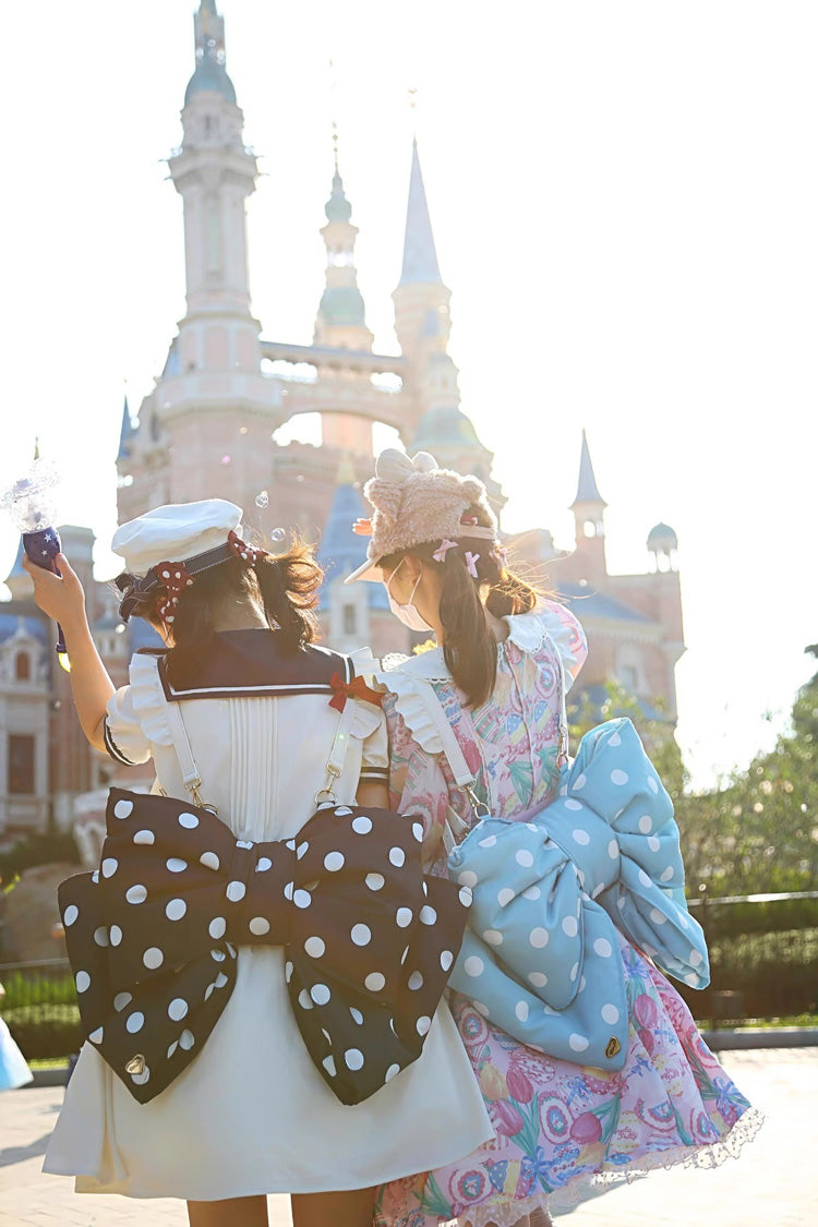 Pink/Black Polka Dot Print Bowknot Shaped Sweet Lolita Backpack