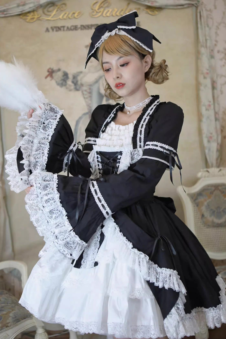 Miss Rella Short Sleeves Multi-Layered Ruffle Cardigan Bowknot Lace-Up Sweet Lolita Dress 9 Colors
