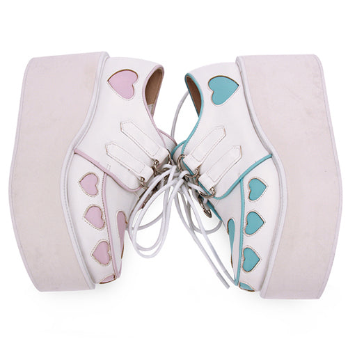 Pink And Blue Cute Heart Pattern Platform Sweet Lolita Shoes