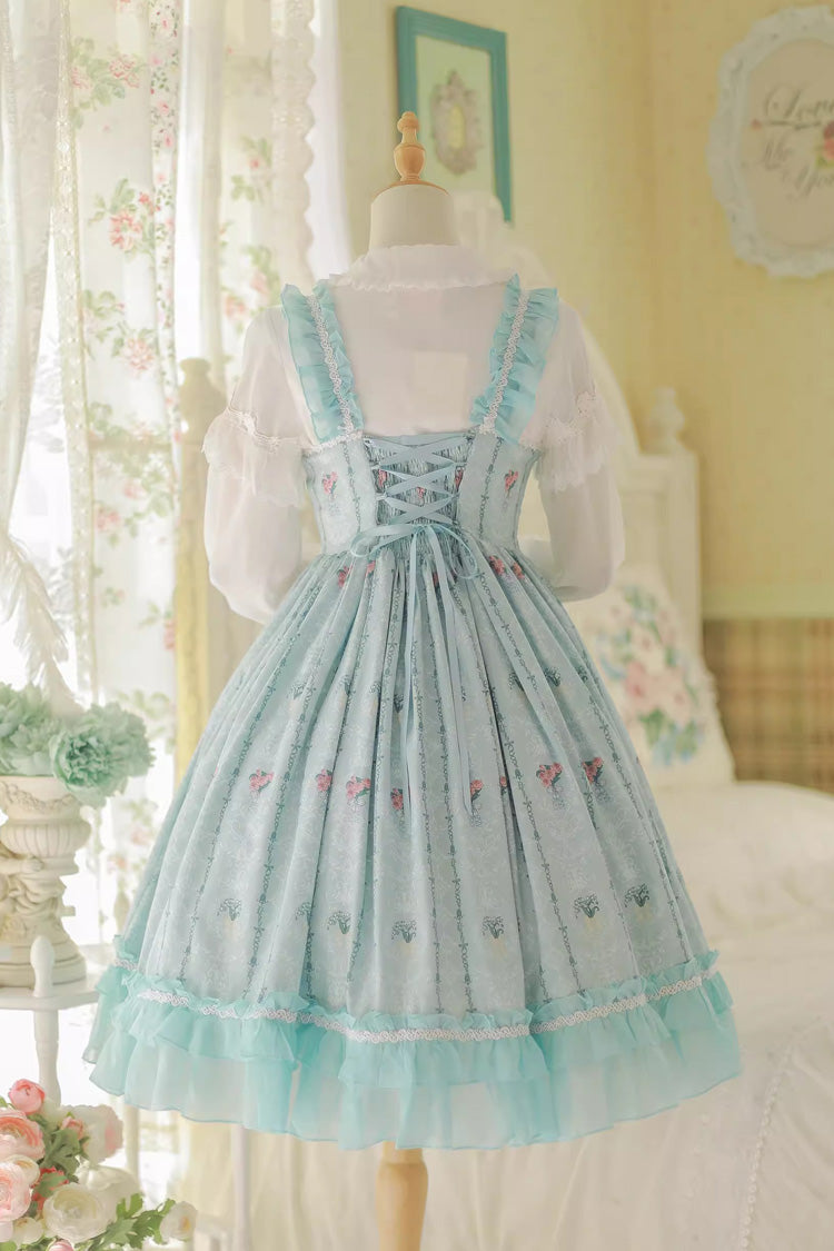Flower Wall Print Ruffle Bowknot Sweet Lolita Dress 2 Colors