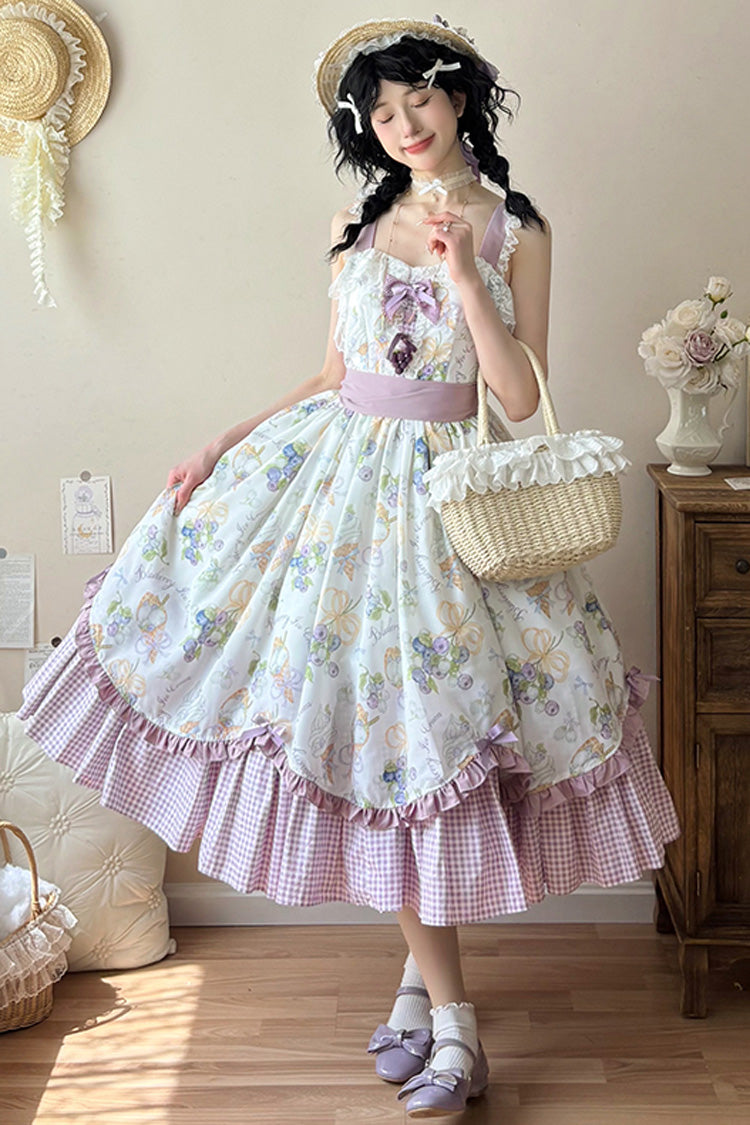 Blueberry Early Summer Sleeveless Print Ruffle Bowknot Sweet Lolita Jsk Dress 2 Colors