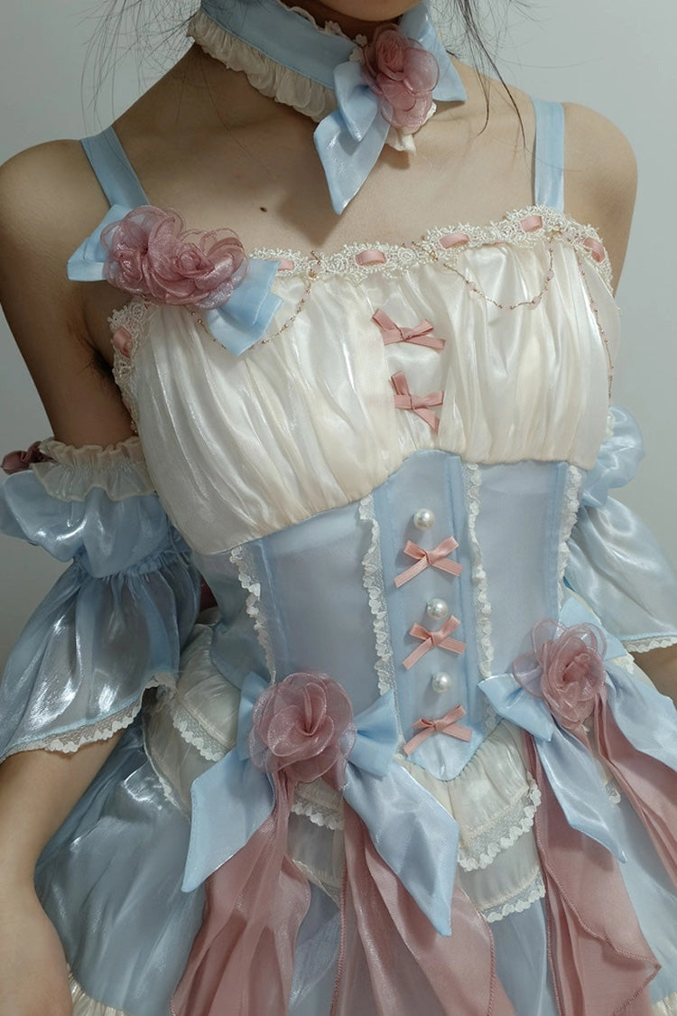 Blue Heartbeat Multi-Layered Ruffle Bowknot Lace Sweet Princess Lolita Jsk Dress