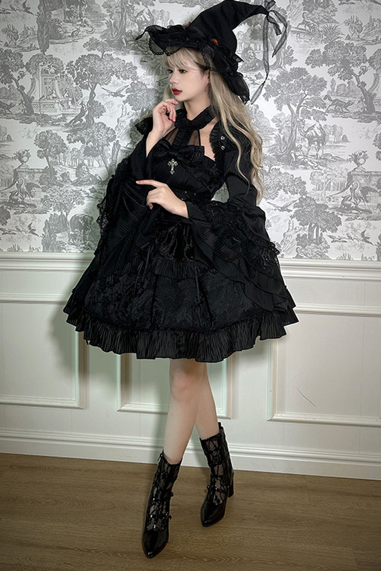 Solid Color The Mystery of The Doll Halterneck Ruffle Bowknot Drawstring Gothic Lolita Dress 4 Colors