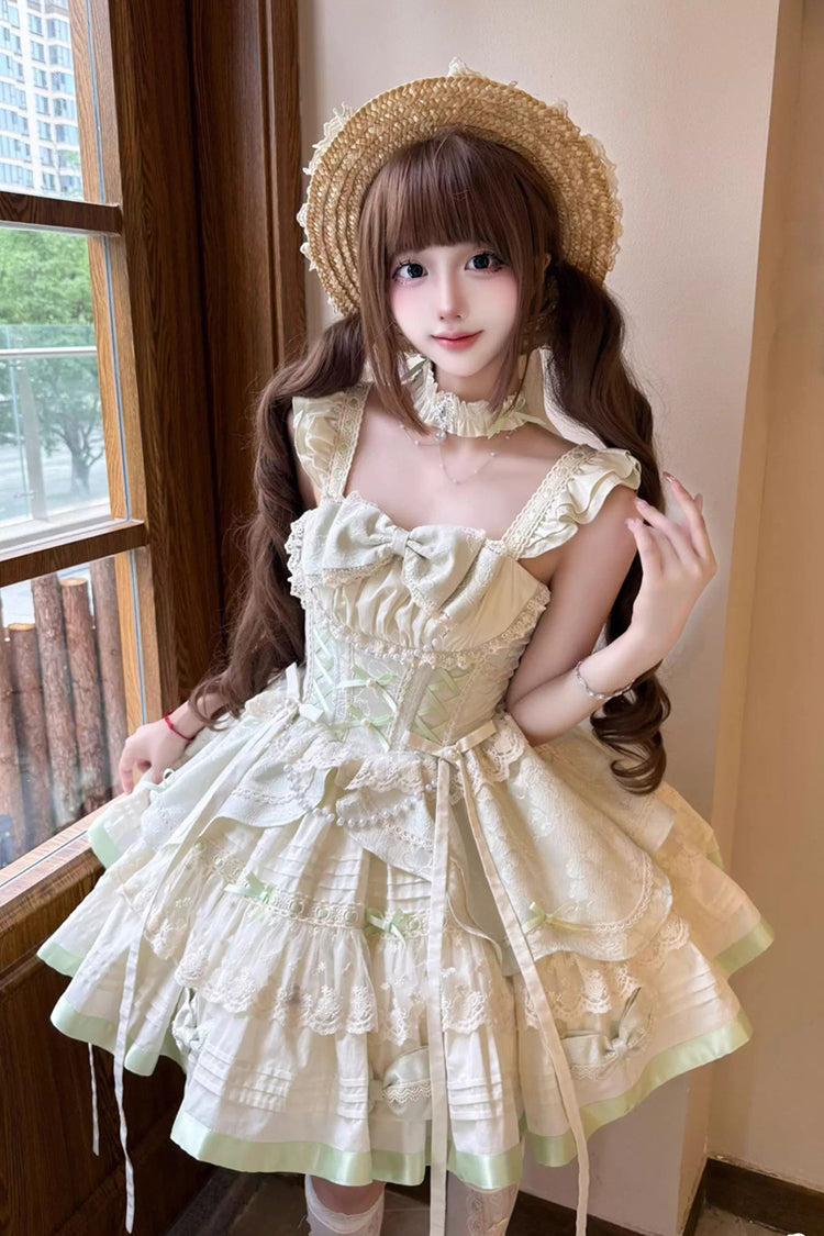 Mint Milk Green Sleeveless Ruffle Bowknot Lace Sweet Ballet Lolita Jsk Dress