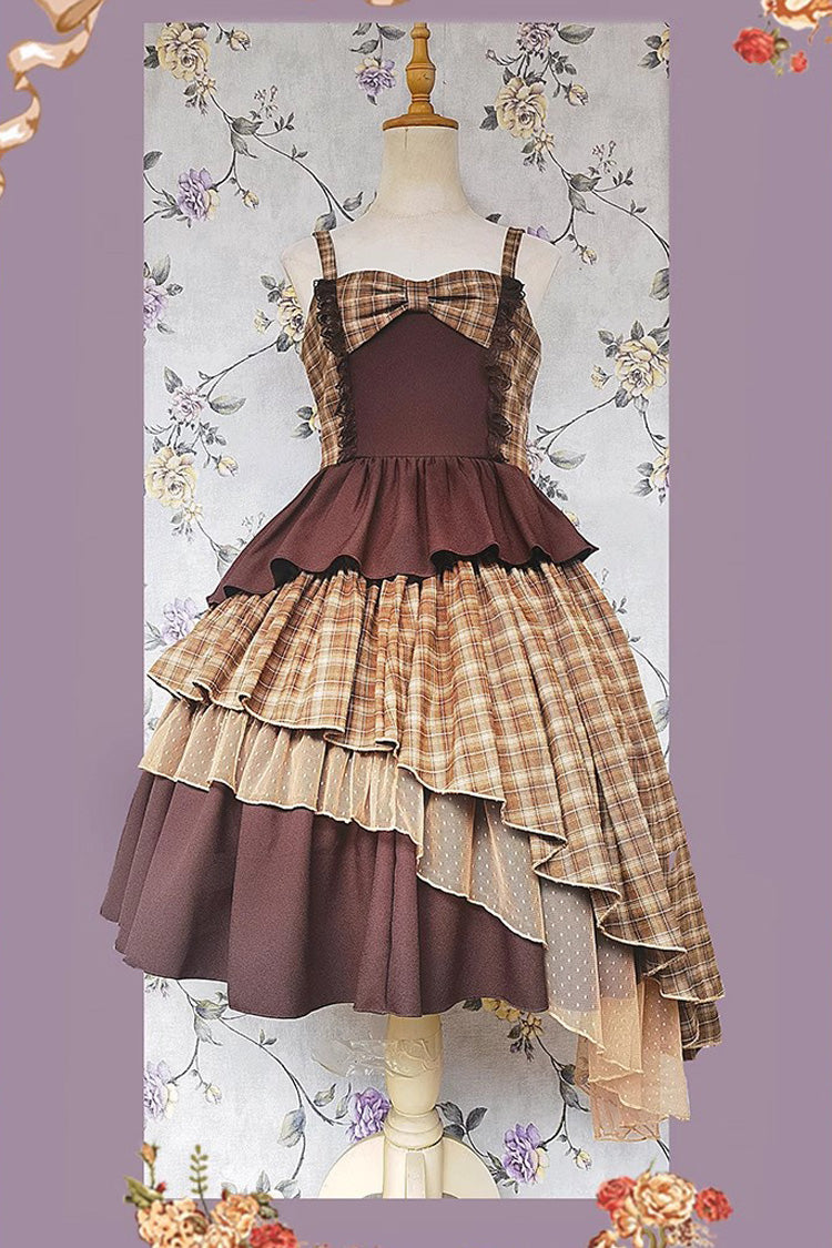 Multi-Color Triple-Layered Print Bowknot Lace Asymmetric Classic Vintage Lolita Dress 5 Colors