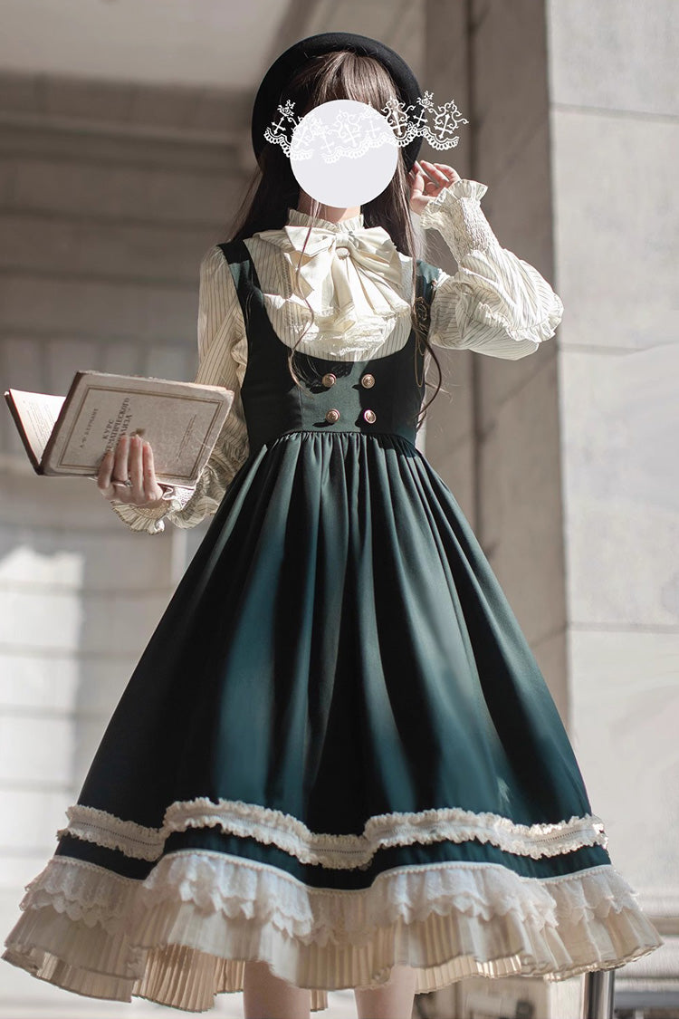 Green Artemis SP Ruffle Bowknot Lace College Style Elegant Lolita Jumper Dress