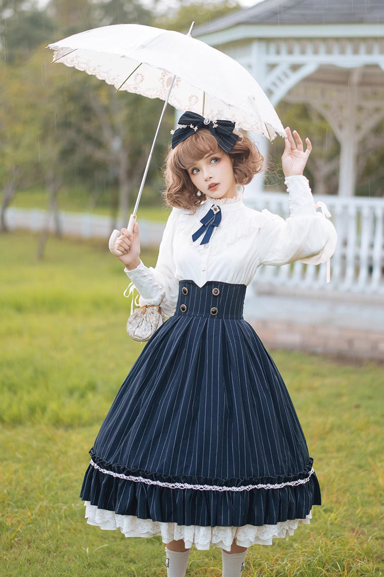 Multi-layer Striped Print Ruffle Sweet College Style Elegant Lolita Skirt 3 Colors
