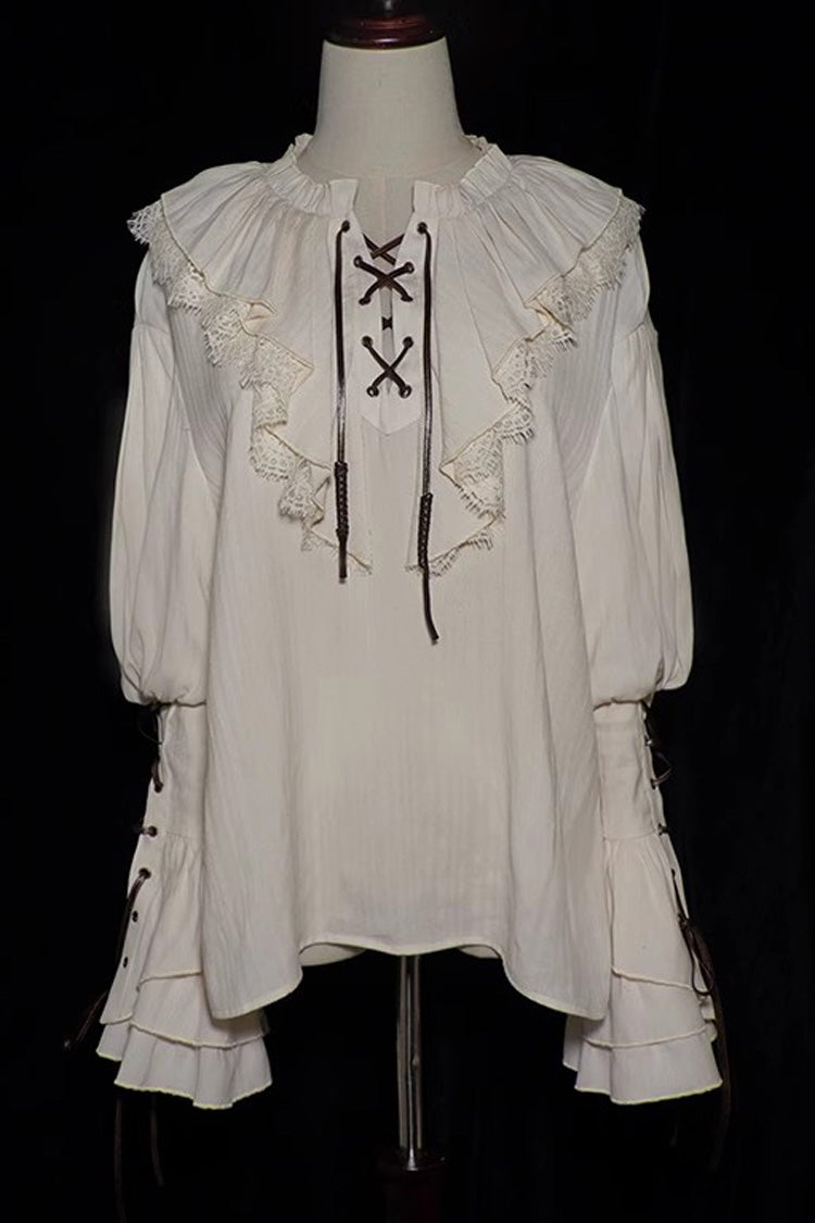 Ivory Pirate Series Navigation Treasure Hunting Guide V Collar Long Hime Sleeves Ouji Lolita Blouse