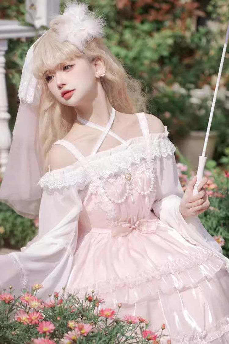Pink Gauze Romance Multi-layer Ruffle Bowknot Sweet Elegant Princess Lolita Jsk Dress
