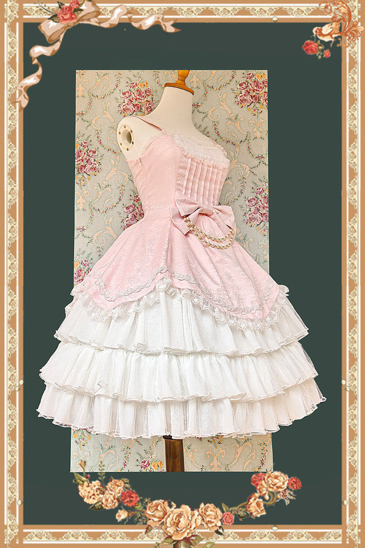 Pearl Box Sleeveless Triple-Layered Bowknot Lace Slim Pearl Sweet Elegant Lolita Jsk Dress 3 Colors