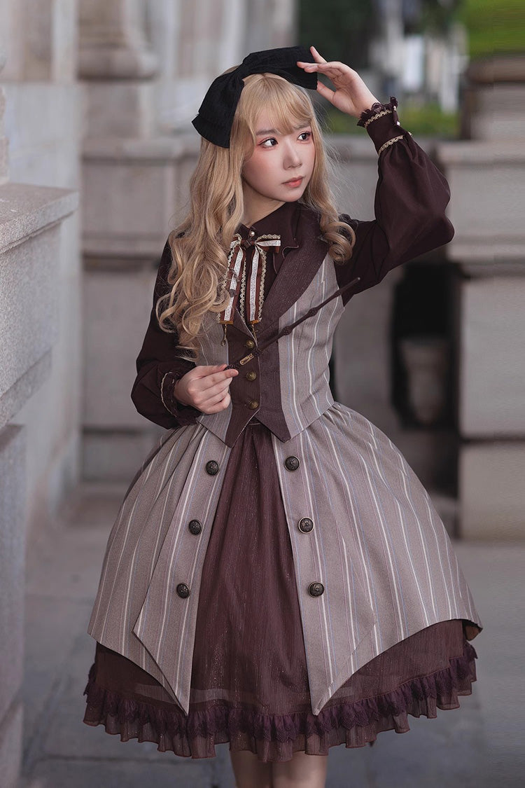 Brown/Grey Witch'S Notes Ruffle Cardigan Classic Lolita Skirt