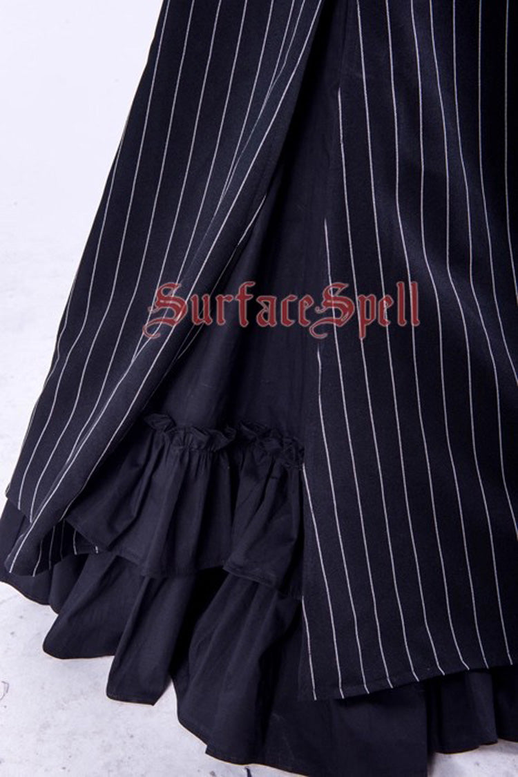 Black Lorelei Double-Layered Striped Print Ruffle Gothic Elegant Lolita Mermaid Maxi Skirt