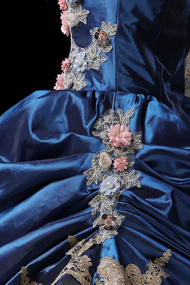 Trumpet Sleeves High Waisted Three Dimensional Flower Embroidery Print Victorian Lolita Prom Dress