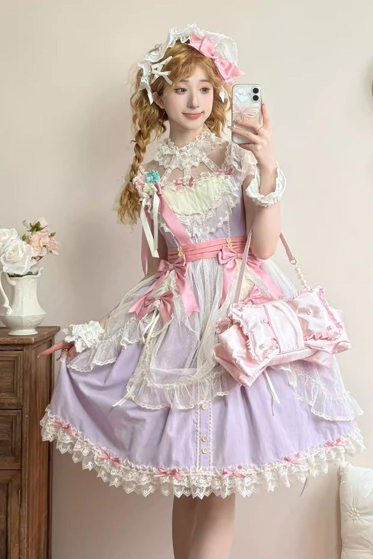 Purple Sakura's Spring Resonance Sleeveless Ruffled Bow Sweet Lolita Jsk Dress (Short Version)