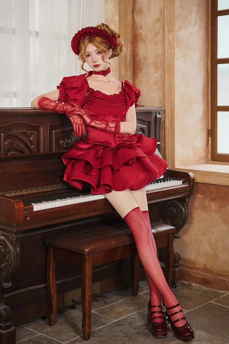 Red Duet Sleeveless Double-Layered Ruffle Bowknot Sweet Elegant Gorgeous Lolita Jsk Dress