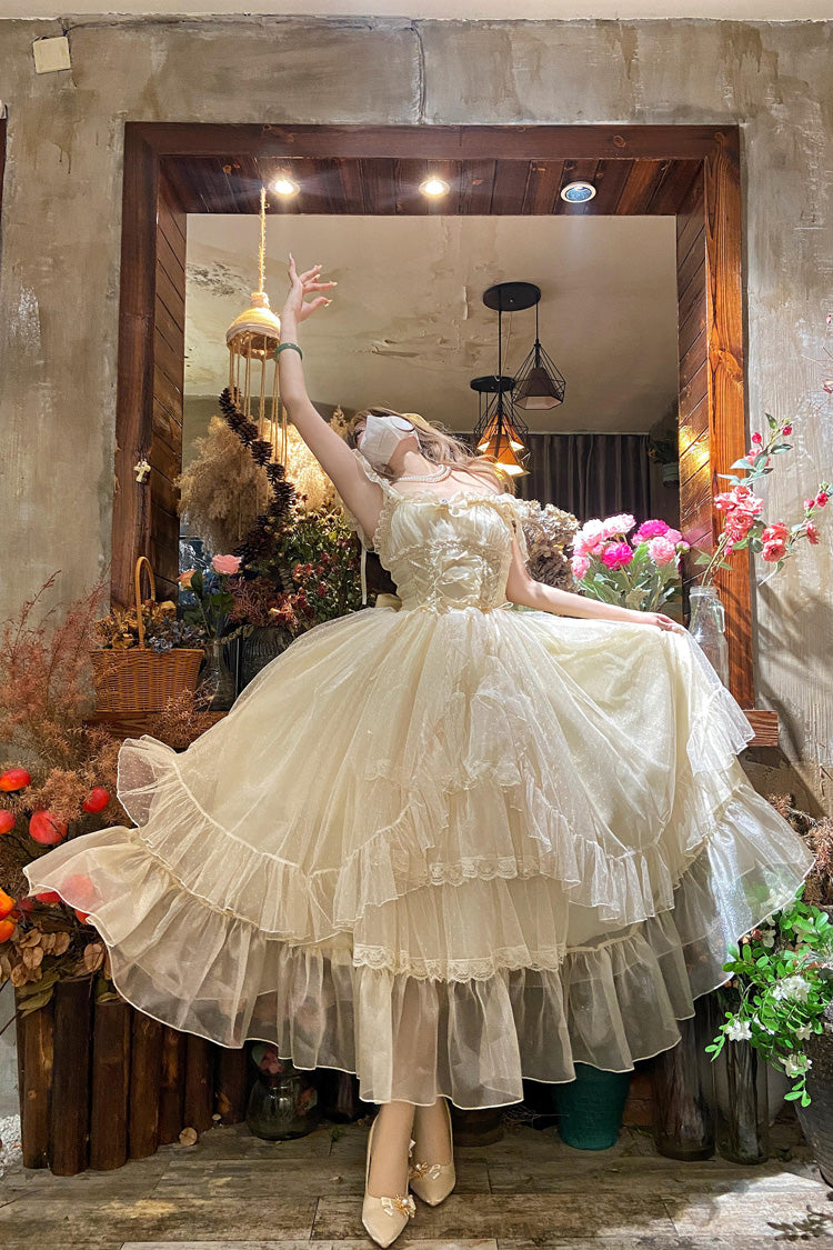 Apricot Moonlight Sonata Ruffle Cardigan Bowknot Lace Sweet Vintage Lolita Jsk Dress