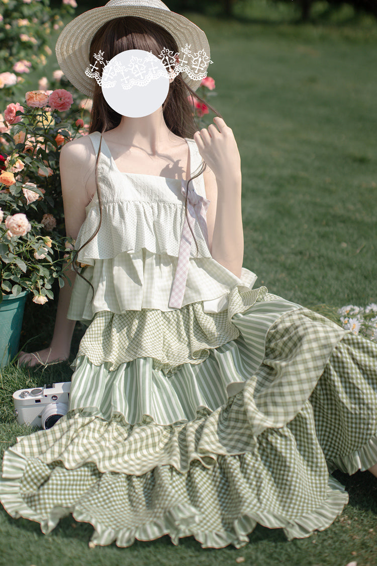 Green Go To The Forest Multi-Layered Print Ruffle Holiday Sweet Lolita Jsk Dress