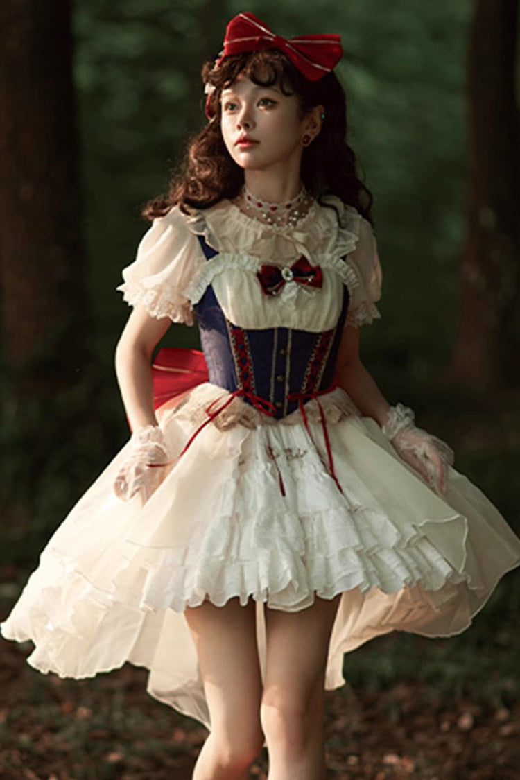 White/Blue Gorgeous White Snow Princess Short Sleeves Sweet Lolita Dress