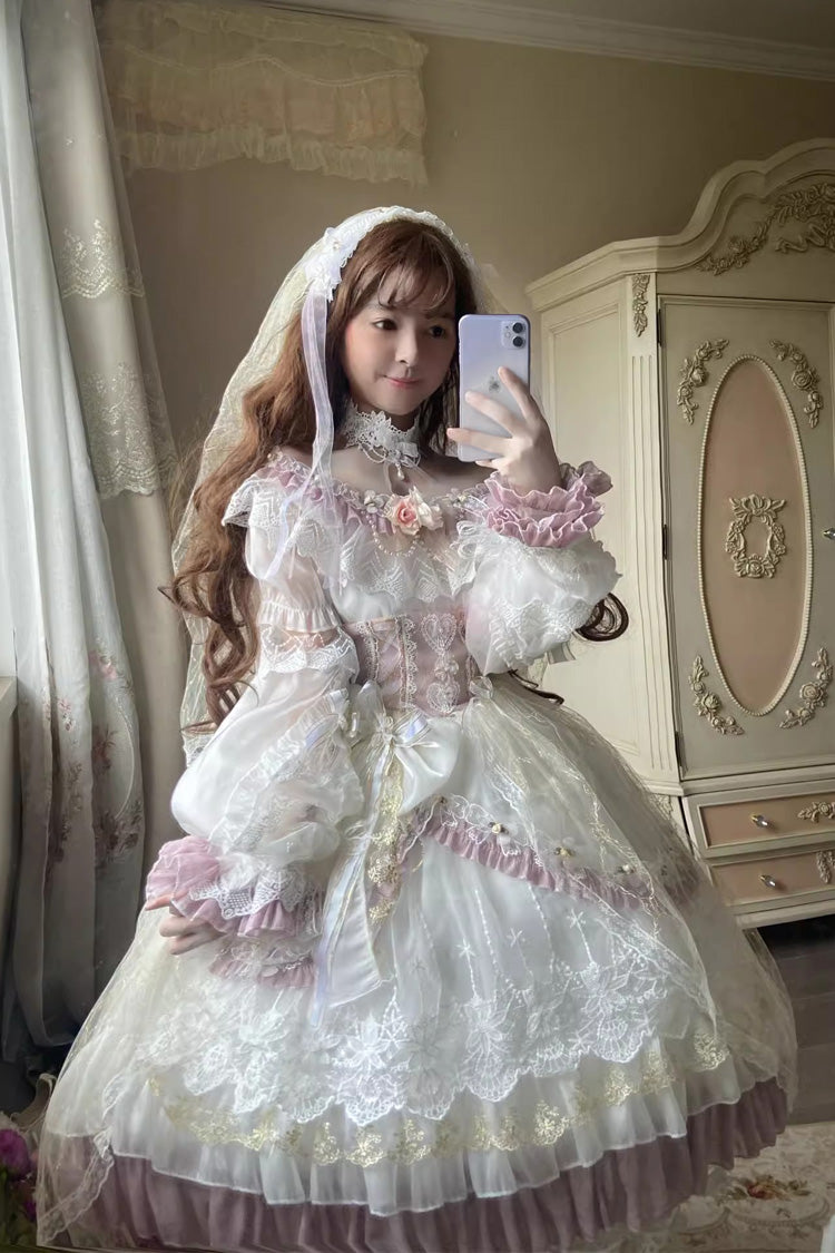 Elizabeth Tea Party Multi-Color Short Sleeves Ruffle Hanayome Bowknot Stitching Lace Sweet Lolita Dress