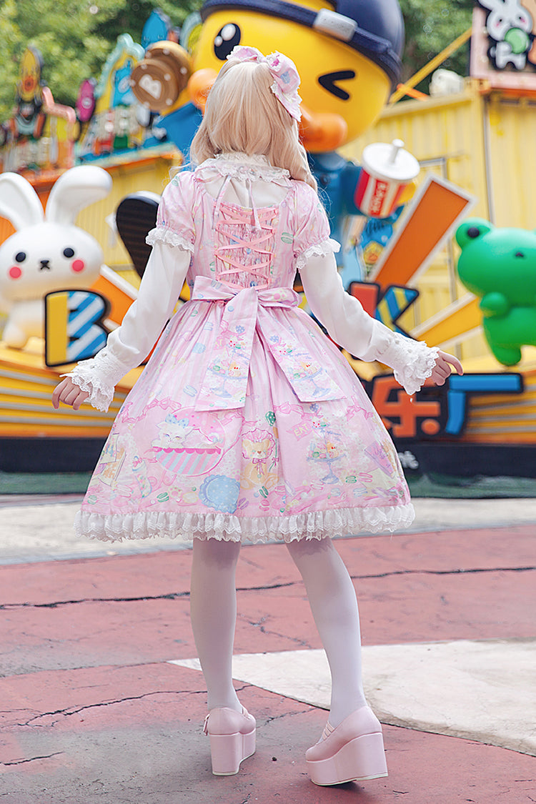 Macaron Dolly House Doll Collar Short Sleeves Print Bowknot Sweet Lolita Dress 3 Colors