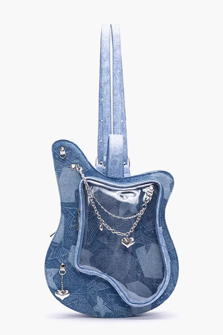 Guitar Heart Printed Chain-Decorated Sweet Lolita Itabag 3 Colors