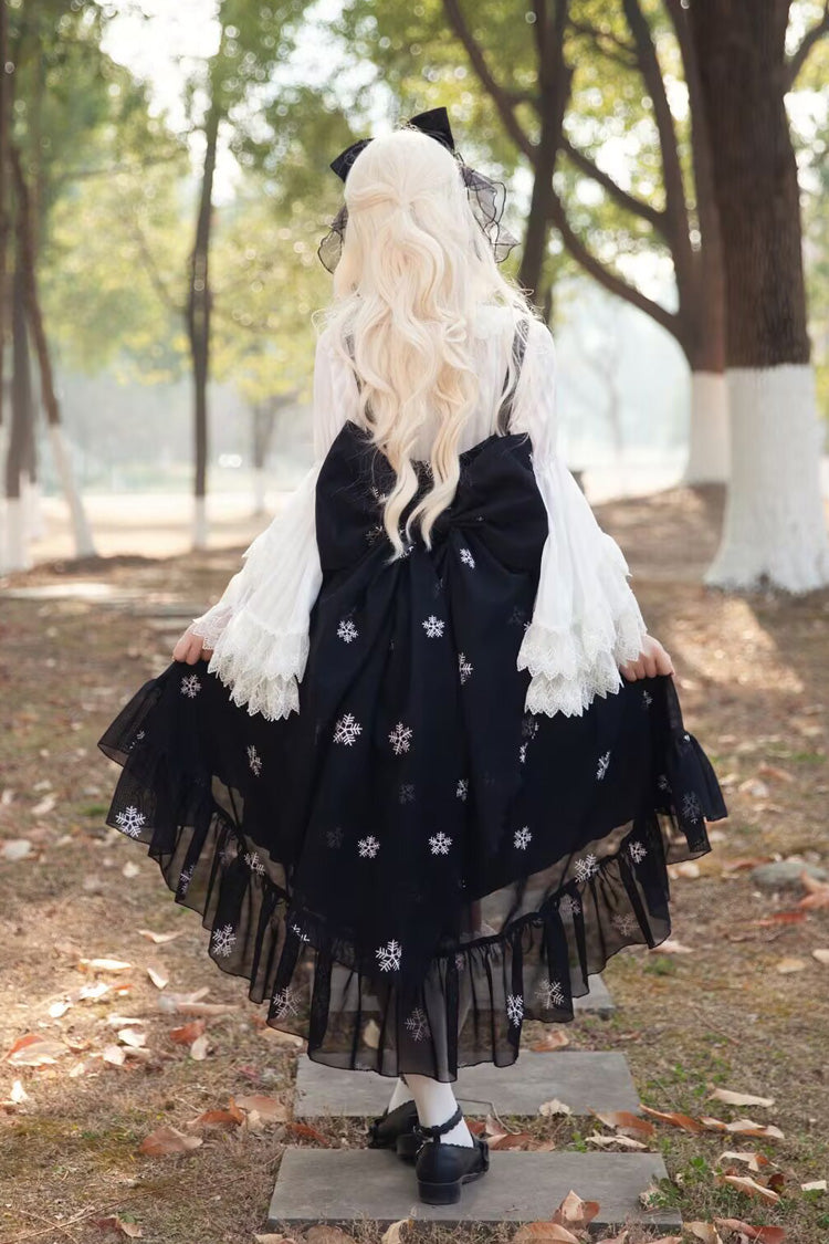 Feather Snowflake Embroidery Print Sleeveless Ruffle Bowknot Sweet Lolita Jsk Dress 3 Colors