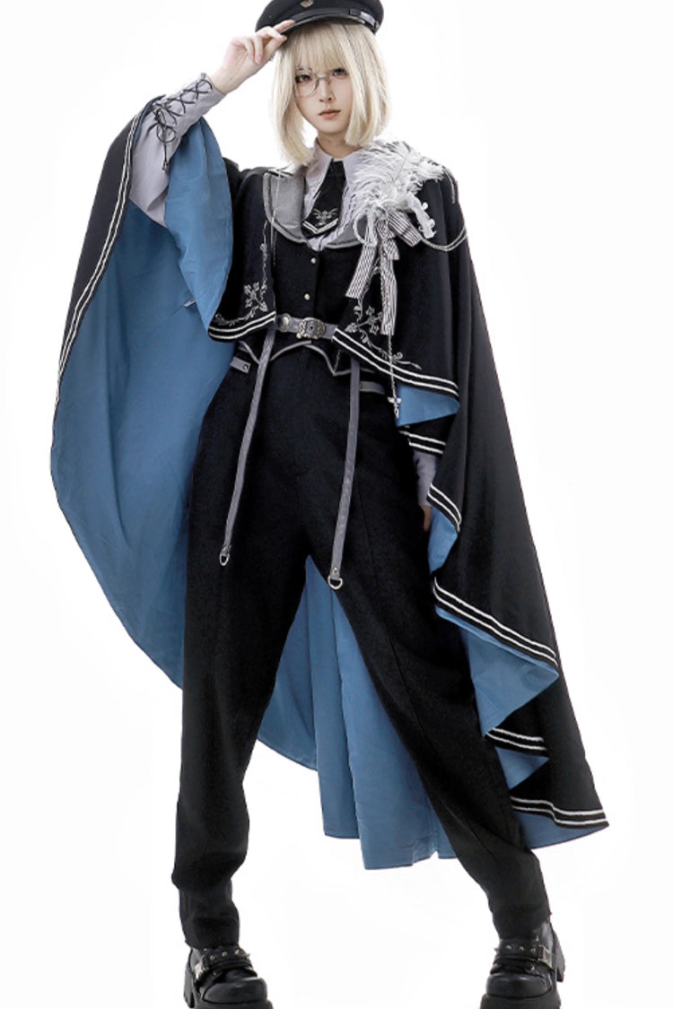 Black/Blue Dark Night Contract Long Sleeves Prince Handsome Ouji Lolita Blouse Pants Vest Set