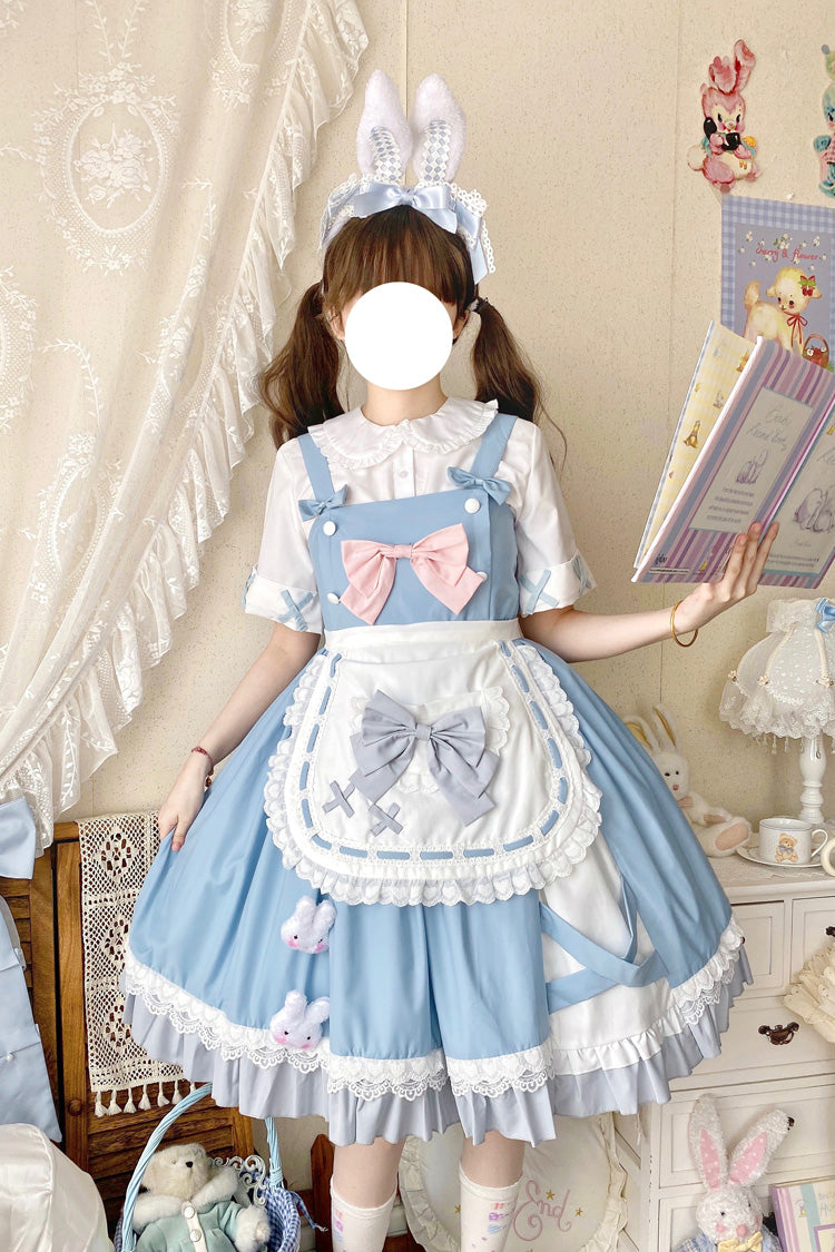 Blue Picnic Rabbit Ruffle Bowknot Lace Daily Sweet Lolita Jsk Dress Set