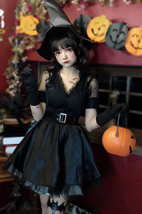 Black V Collar Demon Witch Gothic Lolita Dress Full Set