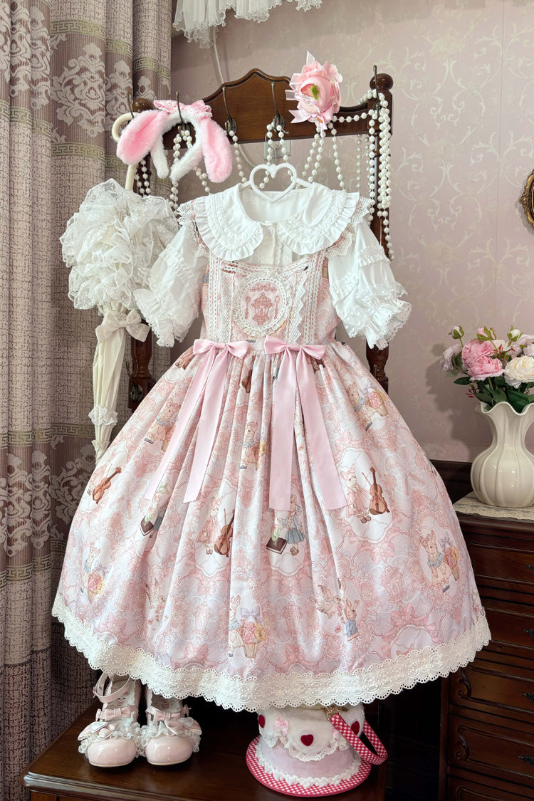 Sweetheart Party Sleeveless Printed Ruffled Embroidered Lace Sweet Lolita Jsk Dress 3 Colors