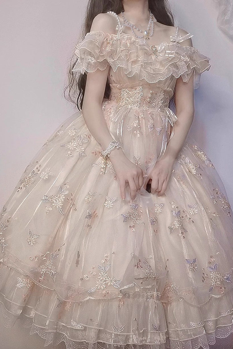 Ivory Flora Multi-Layered Ruffle Hanayome Embroidery Bowknot Sweet Lolita Jsk Dress