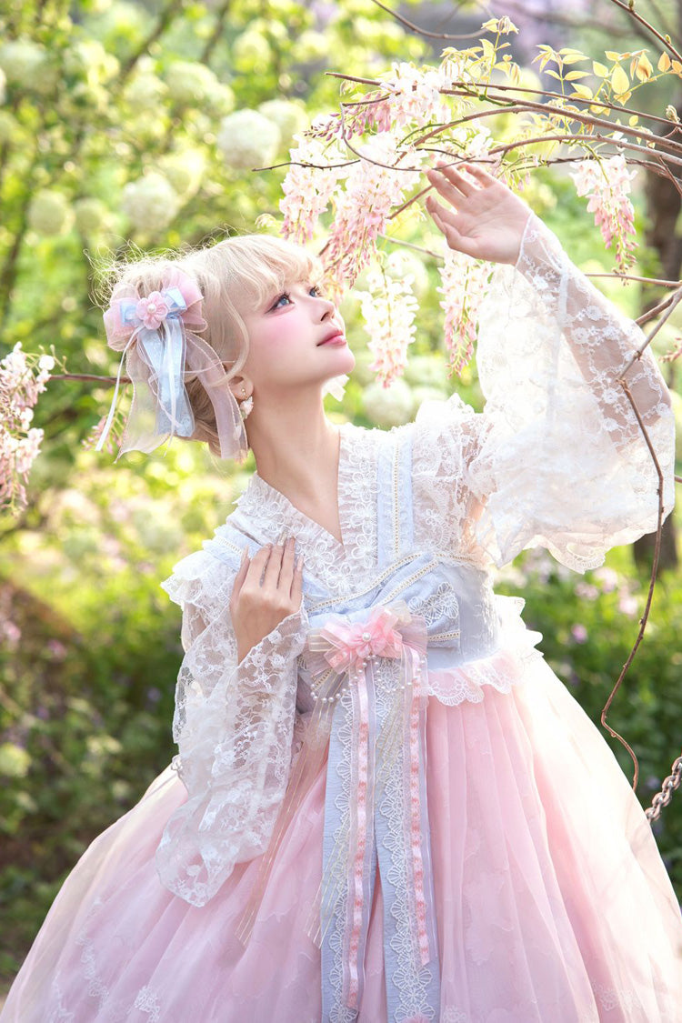 Peach Blossoms in Spring Fields Sleeveless Ruffle Bowknot Lace Sweet Chinese Style Lolita Jsk Dress 3 Colors