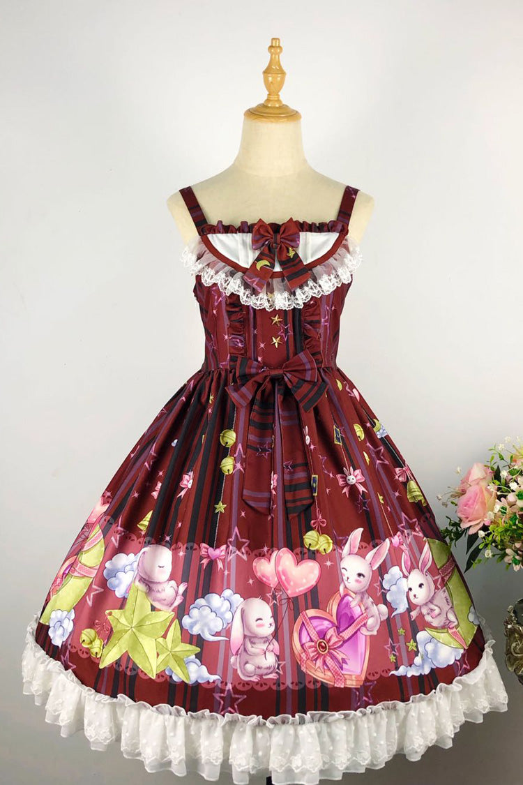 Bunny Star Paradise Sleeveless Print Ruffle Bowknot Lace Sweet Lolita Jsk Dress 4