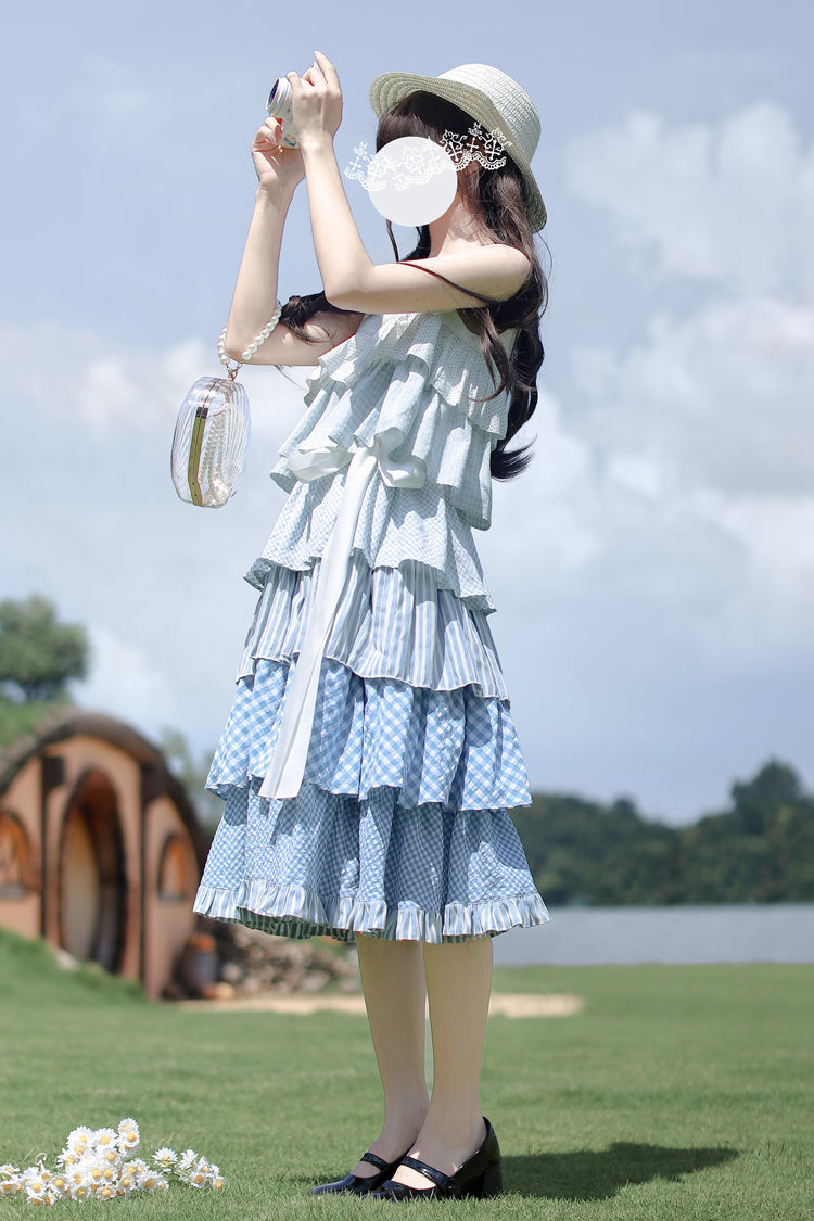 Blue Go To The Beach Multi-Layered Print Ruffle Holiday Sweet Lolita Jsk Dress