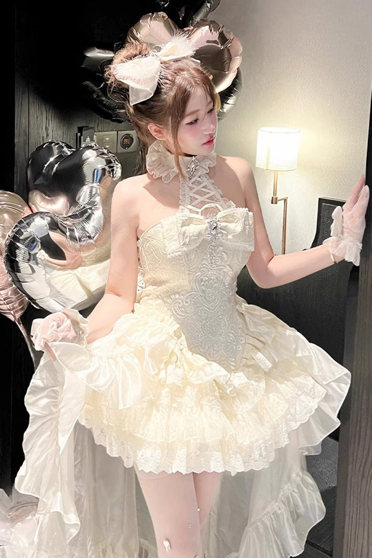 Ivory Eternal Temple Halterneck Ruffle Bowknot Lace Sweet Princess Lolita Dress