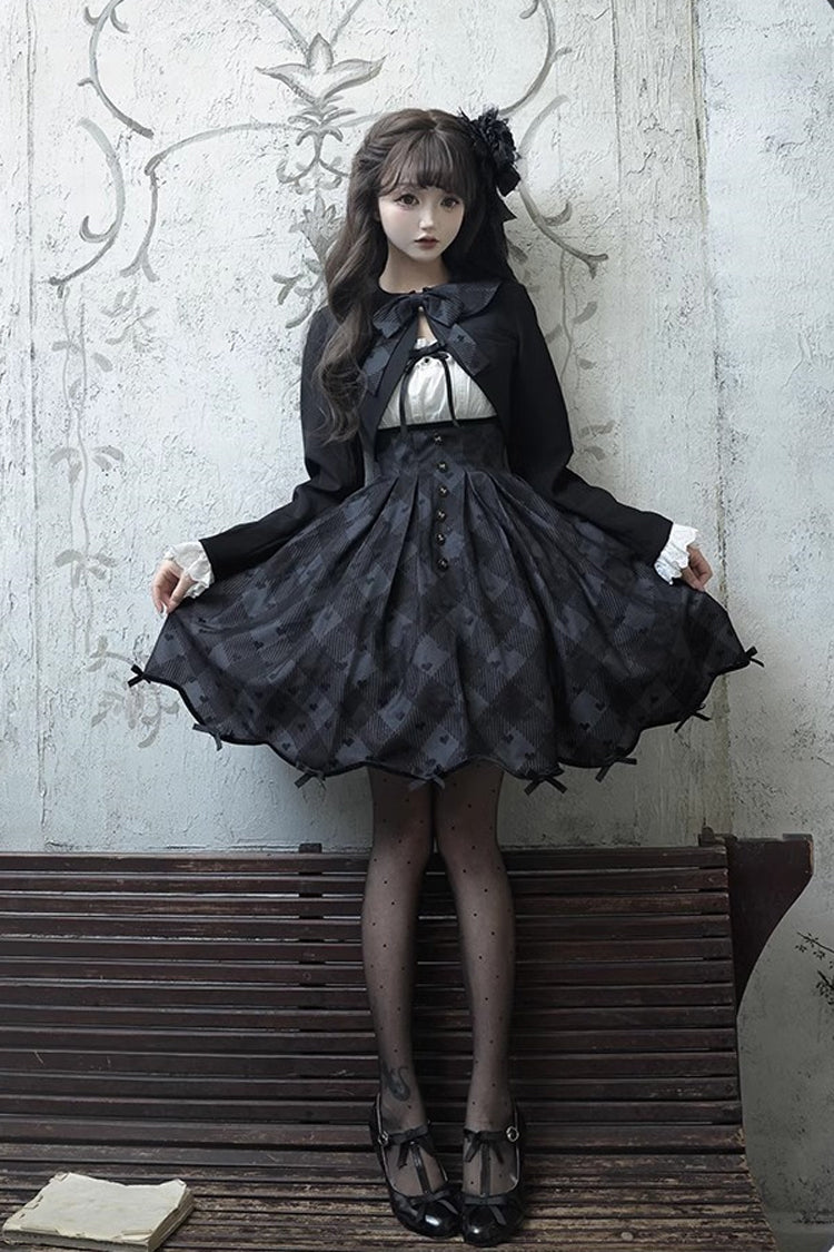 Black Swan Short Sleeves Plaid Print Sweet Elegant Princess Lolita Dress Short Version