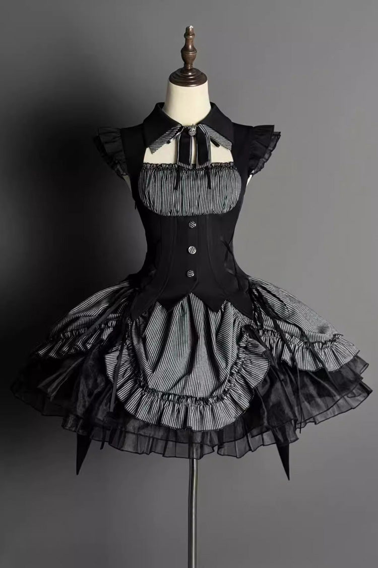 Grey Potions Sleeveless Triple-Layered Ruffle Bowknot Lace Gothic Lolita Dress 2 Colors