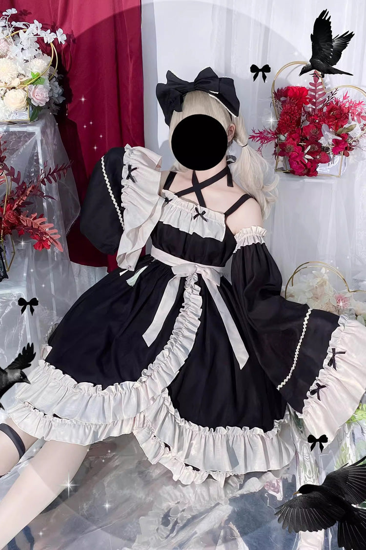 Black Monet Estate Sleeveless High Waisted Ruffle Bowknot Asymmetric Gothic Lolita Jsk Dress
