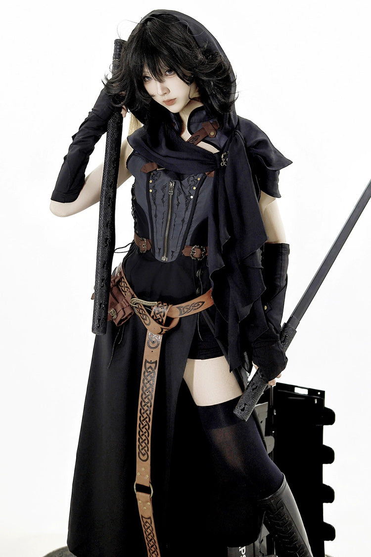 Black Shadow Wasteland Sleeveless Lace-Up Zipper Punk Lolita Dress