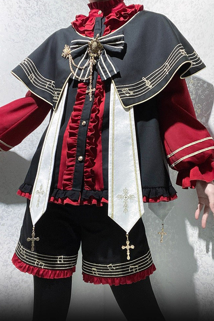 Black/Red The Choir of The Church Ouji Fashion Gothic Prince Lolita Set (Younger Brother Version)