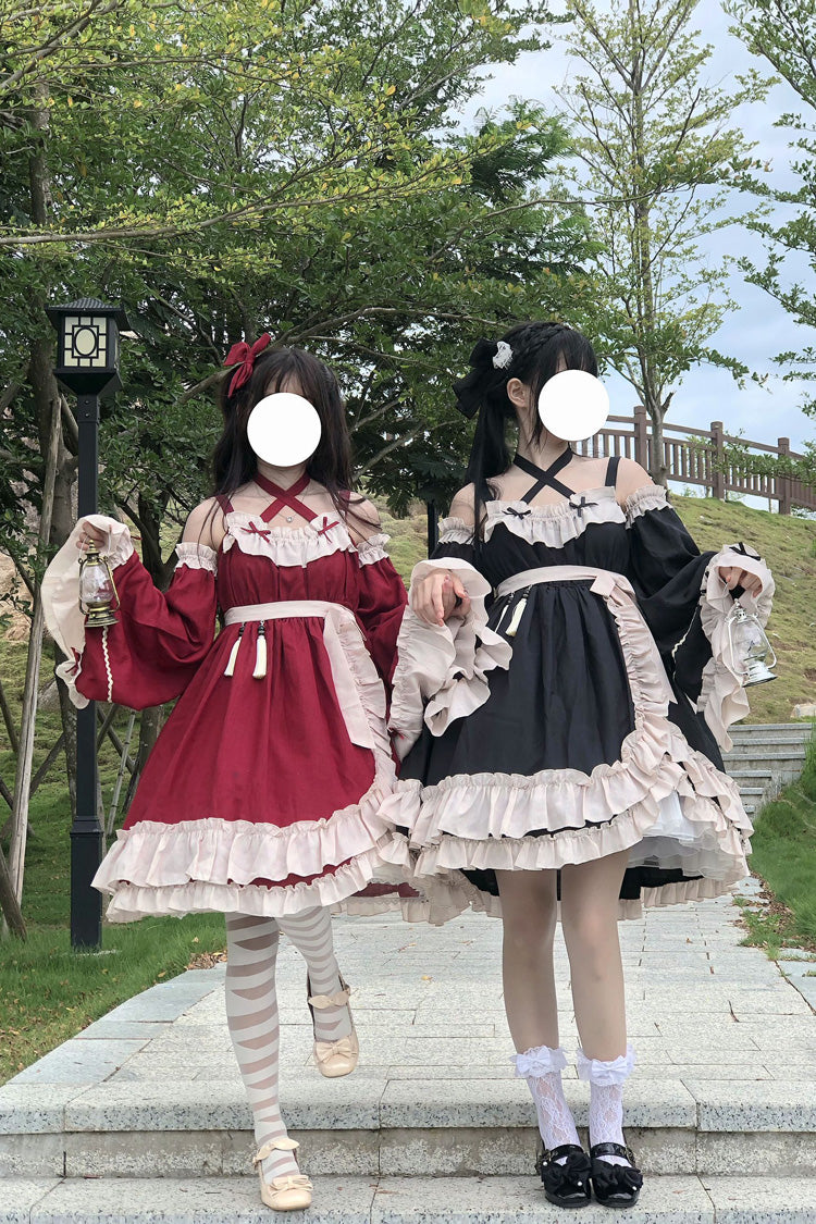 Red Monet Estate Sleeveless High Waisted Ruffle Bowknot Asymmetric Gothic Lolita Jsk Dress