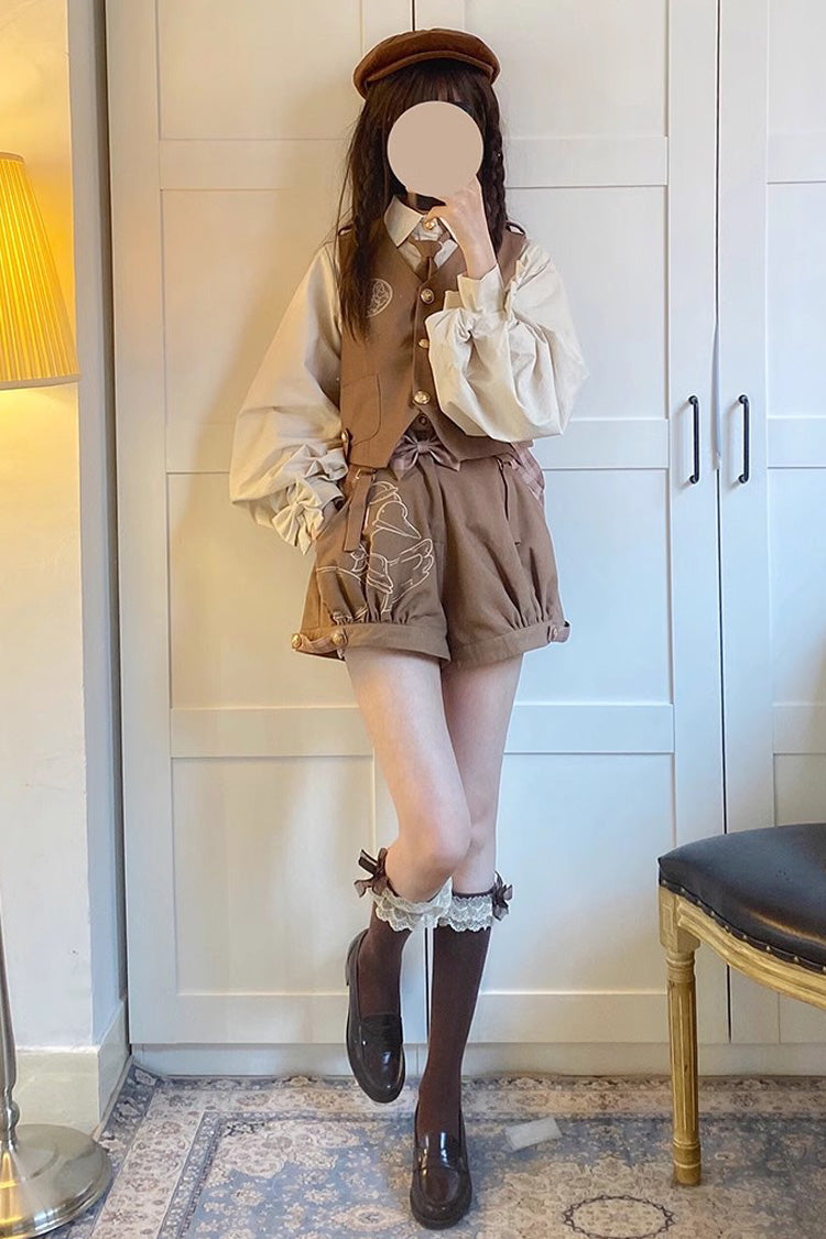 Brown Detective Goose Rivet Buttons Ouji Lolita Blouse