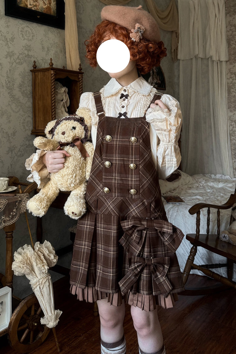 Chocolate Tiramisu Low Waisted Plaid Print Ruffle Bowknot Sweet Lolita Strap Dress