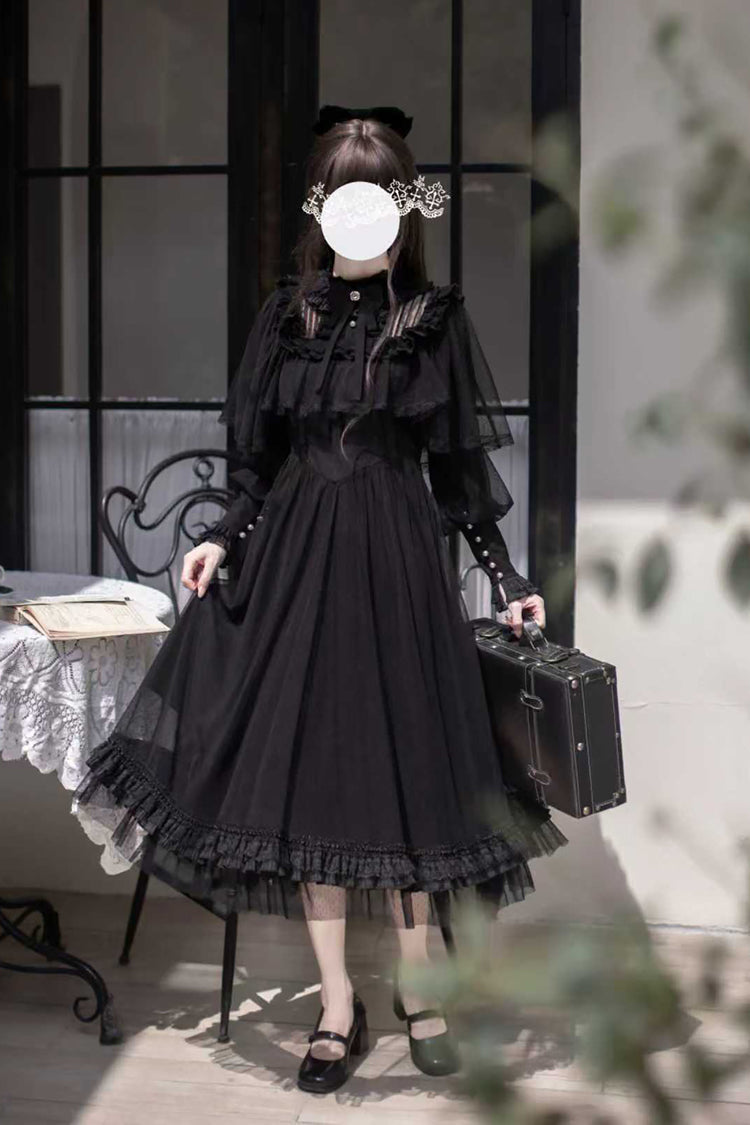 Black Enchanted Nightdream Long Sleeves Bowknot Lace Gothic Elegant Lolita Dress