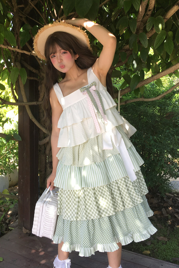 Green Go To The Forest Multi-Layered Print Ruffle Holiday Sweet Lolita Jsk Dress