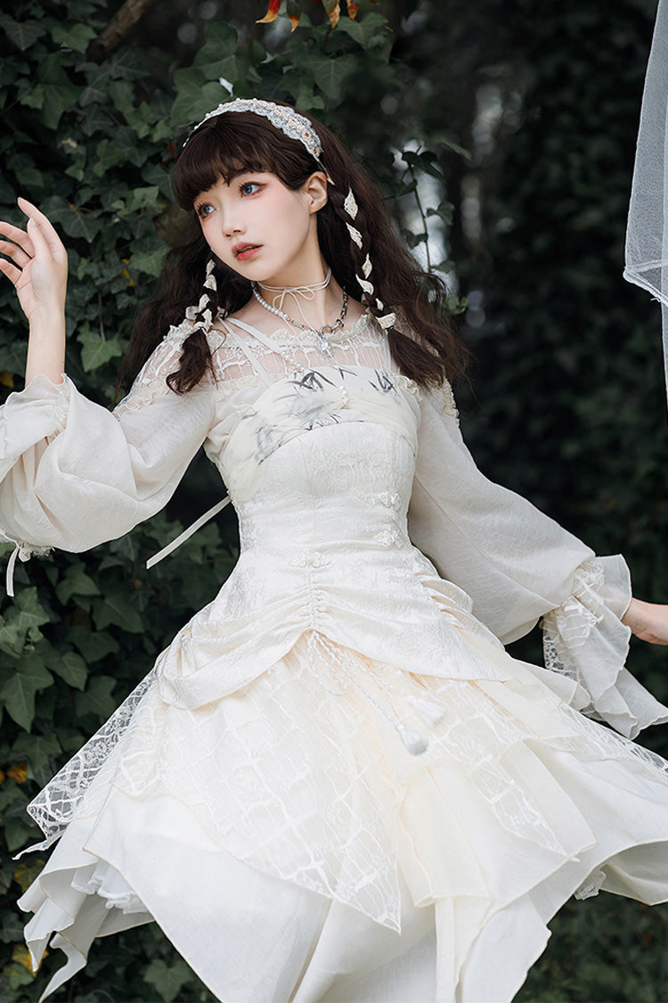 White Multi-layer Bowknot Sweet Elegant Princess Irregular Lolita Dress