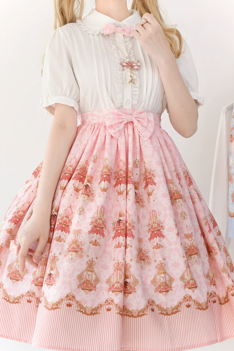 Pink Rose Garden Rabbit Print Ruffle Bowknot Sweet Lolita Dress